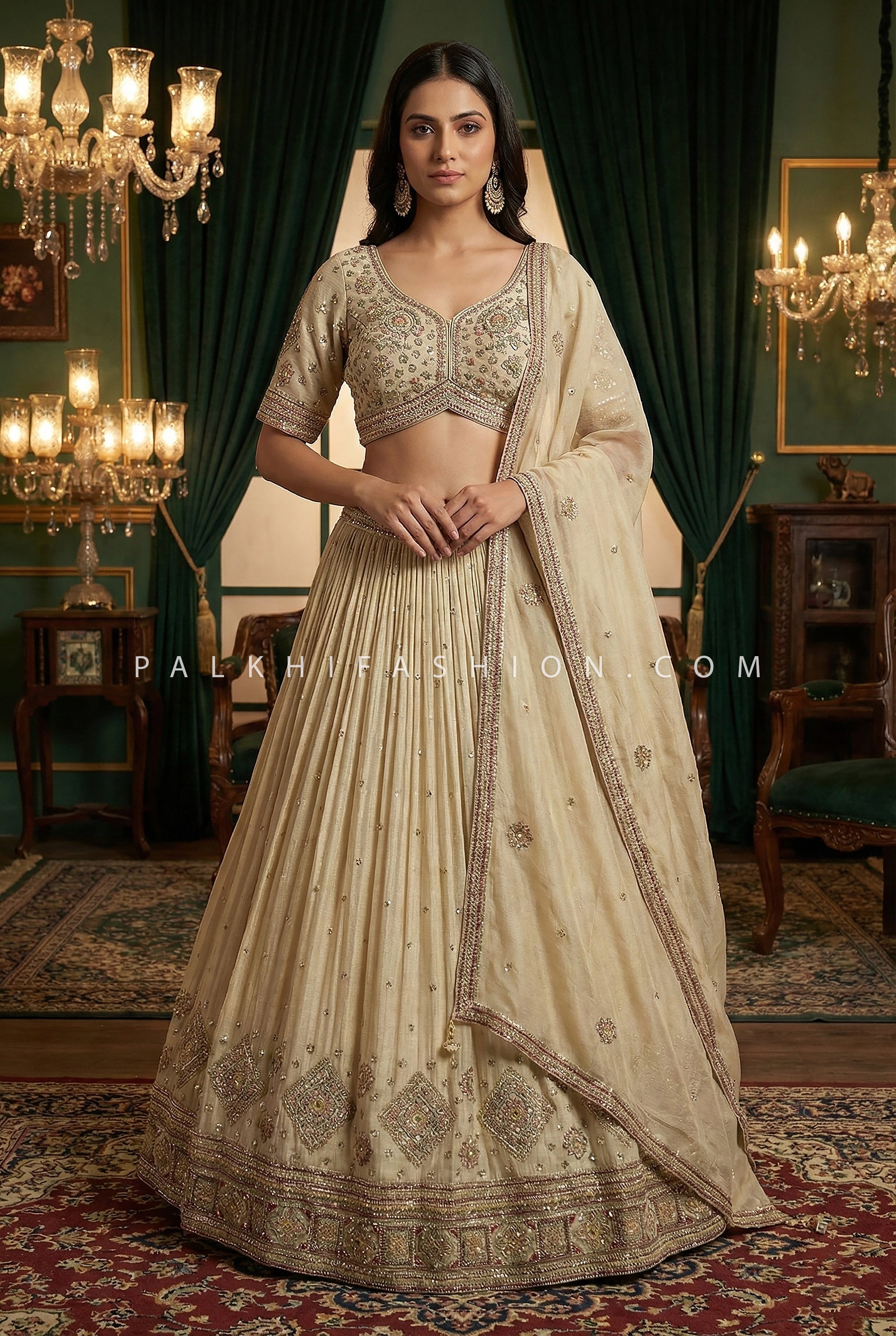 Champagne Dream: Multicolor Handwork Lehenga Choli – Palkhi Fashion Houston