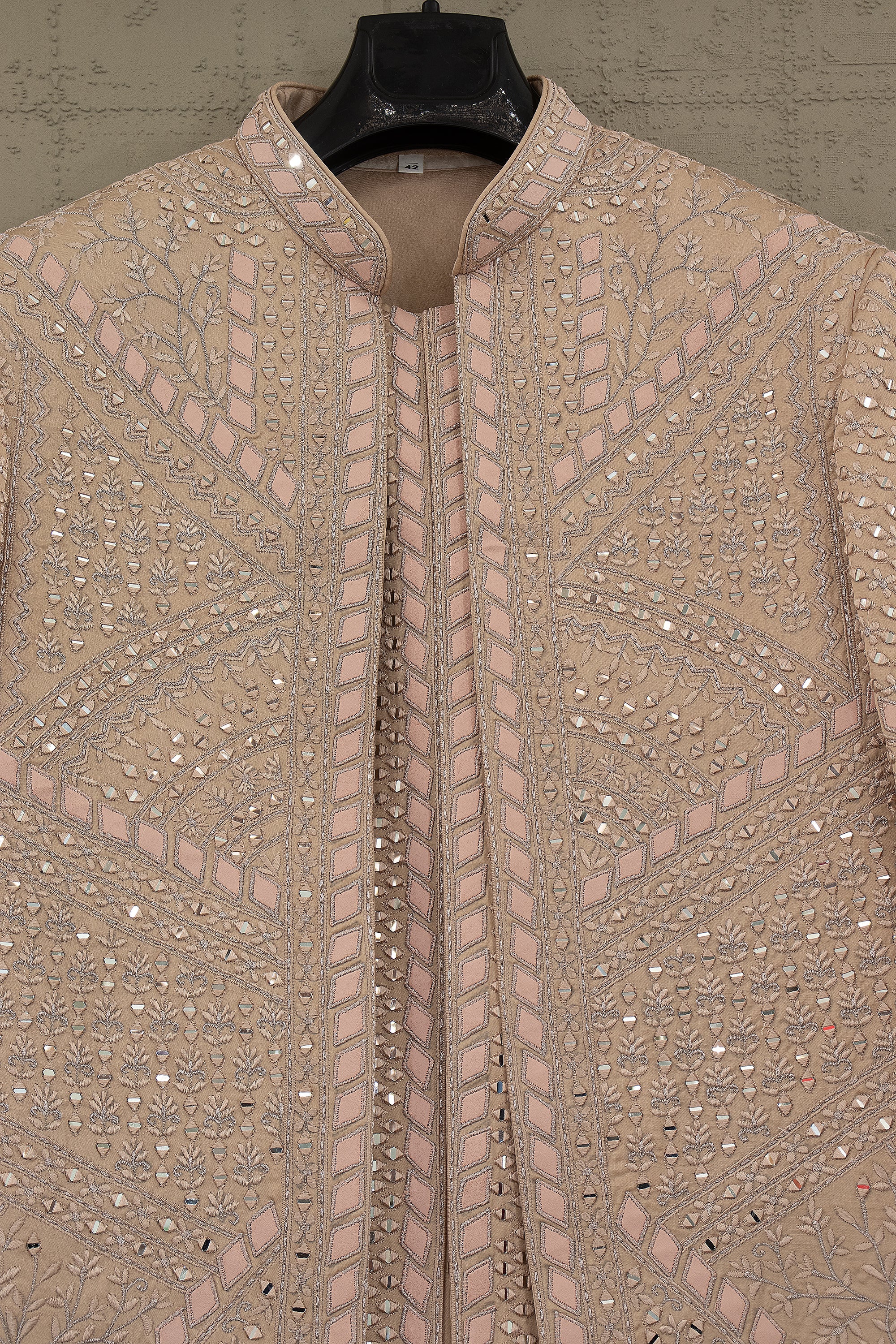Champagne Mirage: Designer Mirror - Work Indo - Western with Blush Appliqué – Palkhi Fashion Houston
