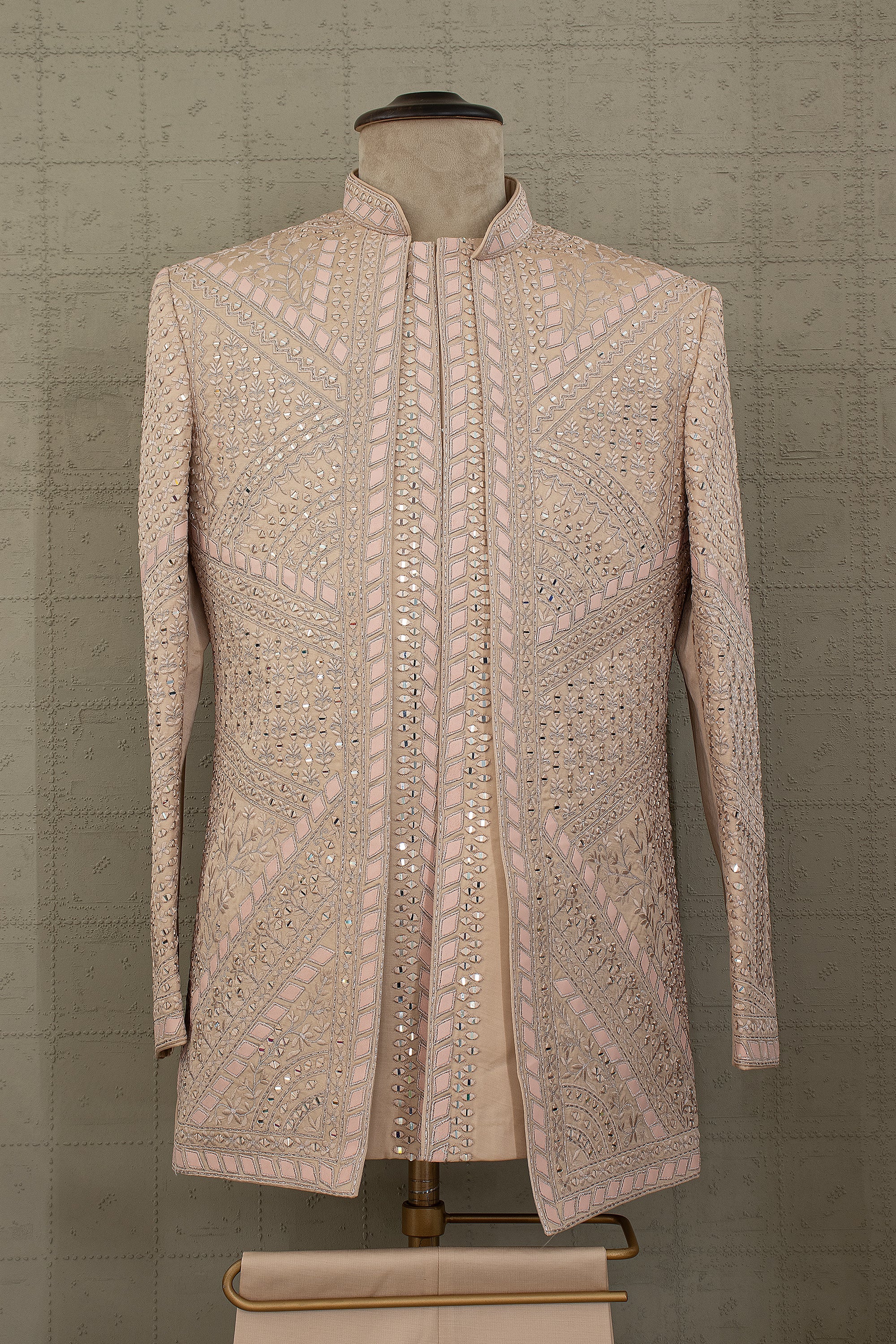 Champagne Mirage: Designer Mirror - Work Indo - Western with Blush Appliqué – Palkhi Fashion Houston