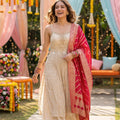 Champagne Naira Cut Palazzo Set with Rani Pink Banarasi Dupatta – Palkhi Fashion