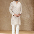 Champagne Royal: Georgette V - Neck Kurta Pajama with Thread & Rhinestone Embroidery – Palkhi Fashion
