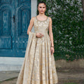 Champagne Royale: Pure Silk Anarkali Palazzo Set with Hand Embroidery – Palkhi Fashion
