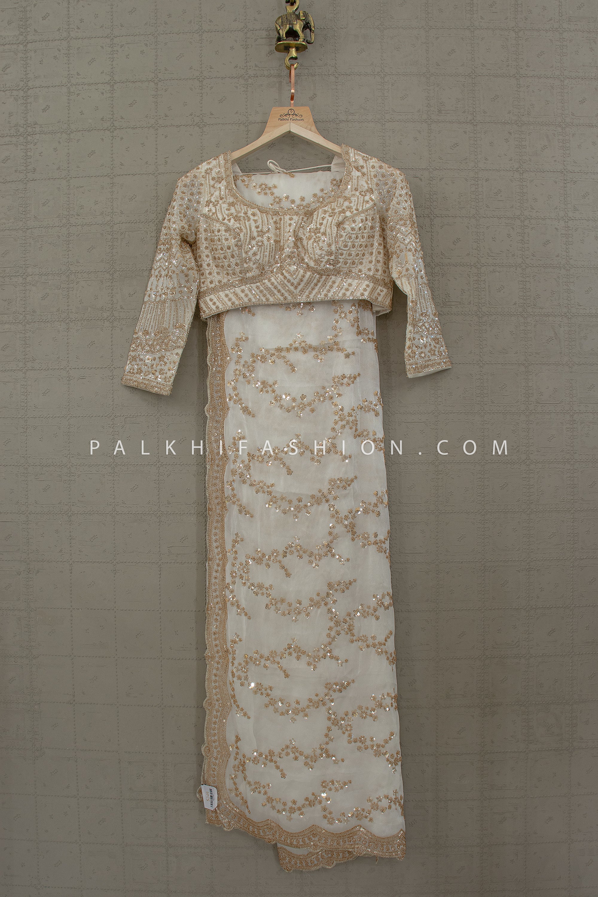 Champagne Stardust Allure – Heavy Sequin Saree with Designer Blouse – Palkhi Fashion