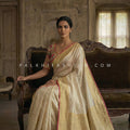 Classic Champagne Aura – Soft Silk Saree with Multicolor Banarasi Blouse & Cutdana Handwork – Palkhi Fashion USA