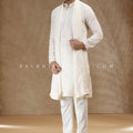 Classic Cream Men’s Kurta Set | All - Over Chikankari & Subtle Sequins – Palkhi Fashion