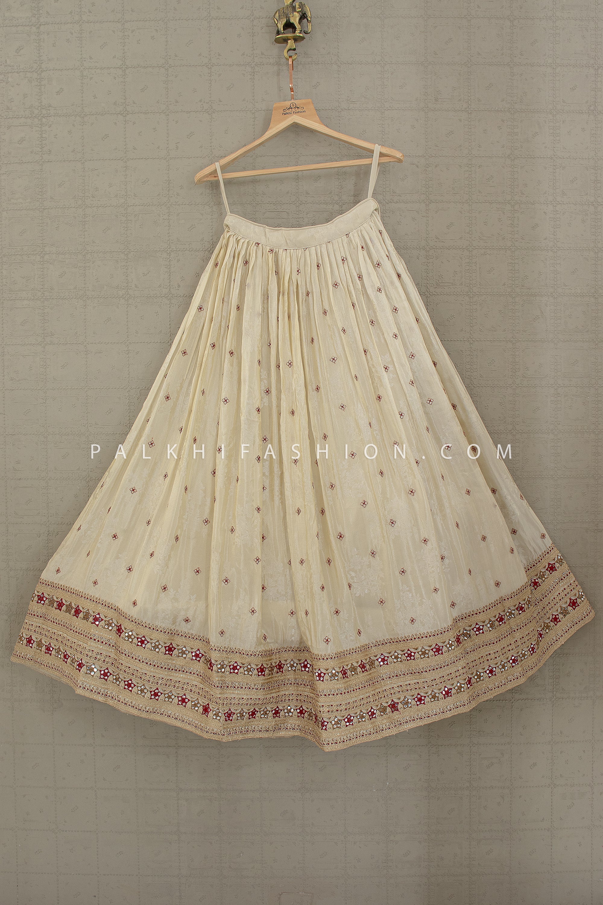 Classic Ivory Lehenga Choli with Maroon Banarasi Bandhani Dupatta | Palkhi Fashion Houston
