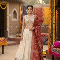 Classic Ivory Lehenga Choli with Maroon Banarasi Bandhani Dupatta | Palkhi Fashion Houston
