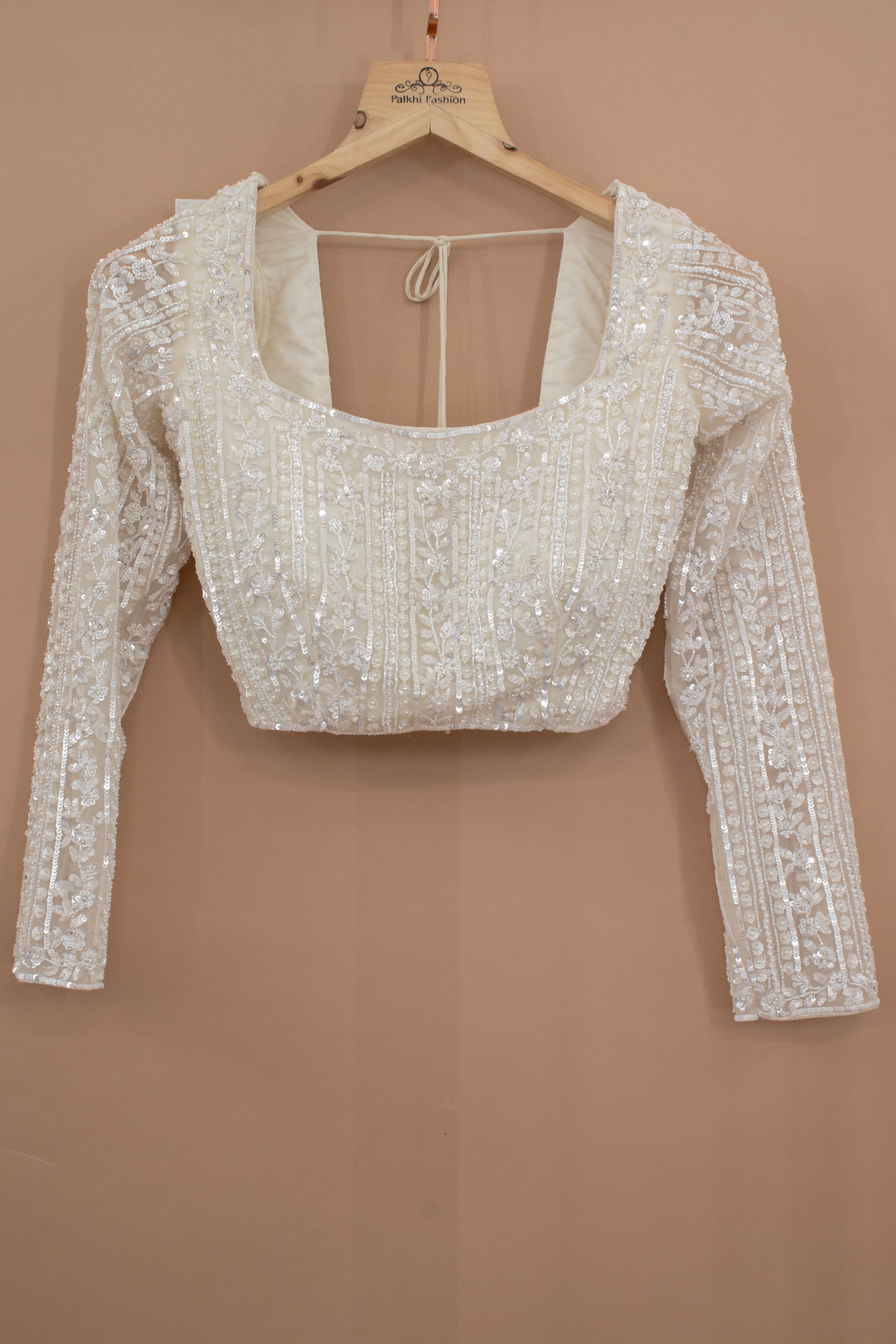 👑 Cloud of Pearls: Cream Designer Lehenga Choli with Beads & Cutdana – Palkhi Fashion