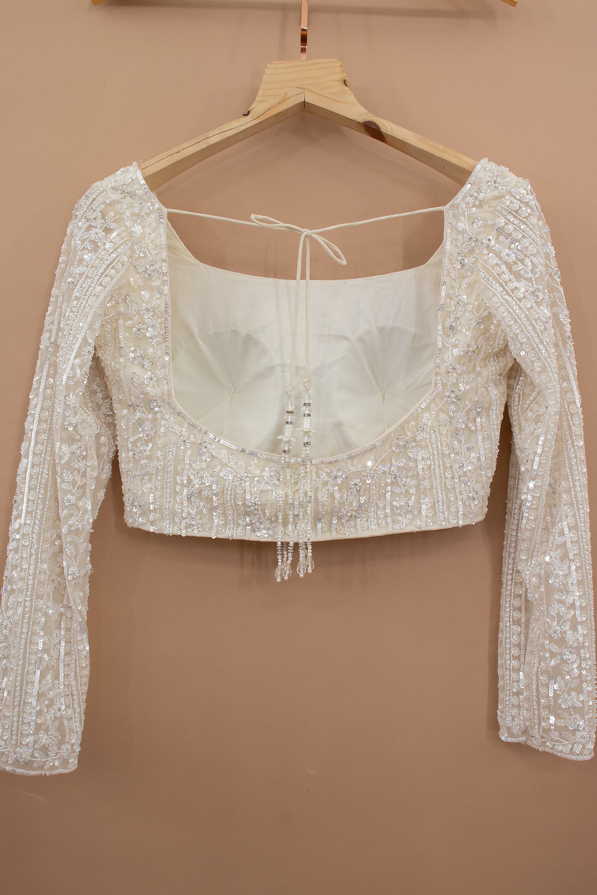 👑 Cloud of Pearls: Cream Designer Lehenga Choli with Beads & Cutdana – Palkhi Fashion