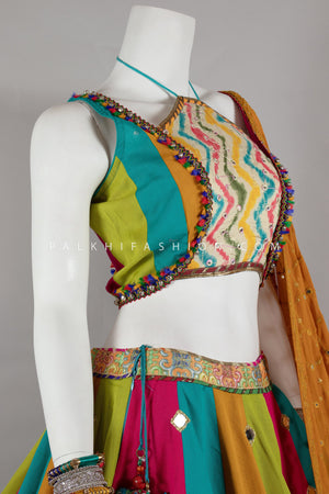 Color Crush: Vibrant Designer Chaniya Choli with Jacket & Halter Blouse – Palkhi Fashion