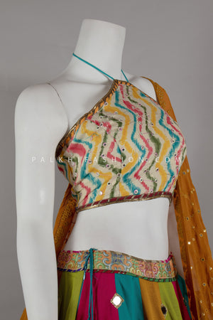 Color Crush: Vibrant Designer Chaniya Choli with Jacket & Halter Blouse – Palkhi Fashion