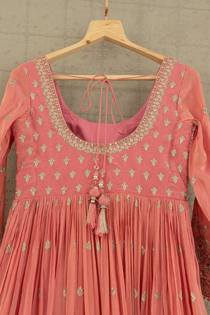 Coral Royale: Designer Soft Silk Anarkali Suit with Pure Silk Dupatta – Palkhi Fashion