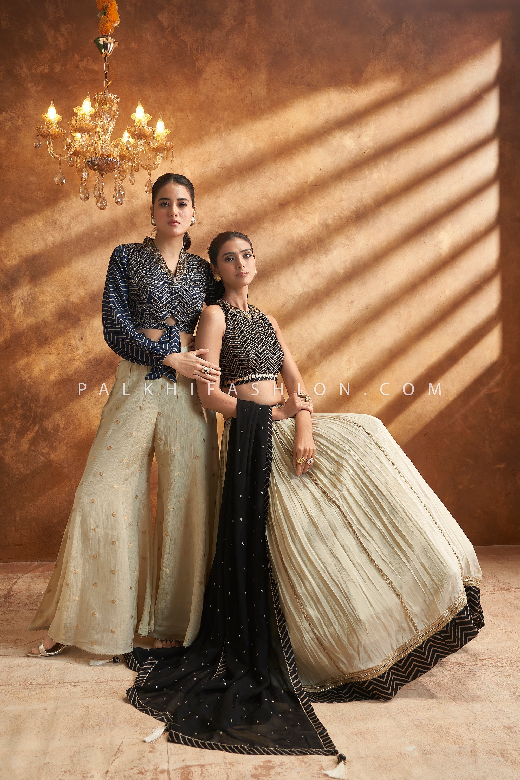 Couture Glow — Champagne/ Black Soft Silk Lehenga Choli Ensemble | Palkhi Fashion Houston