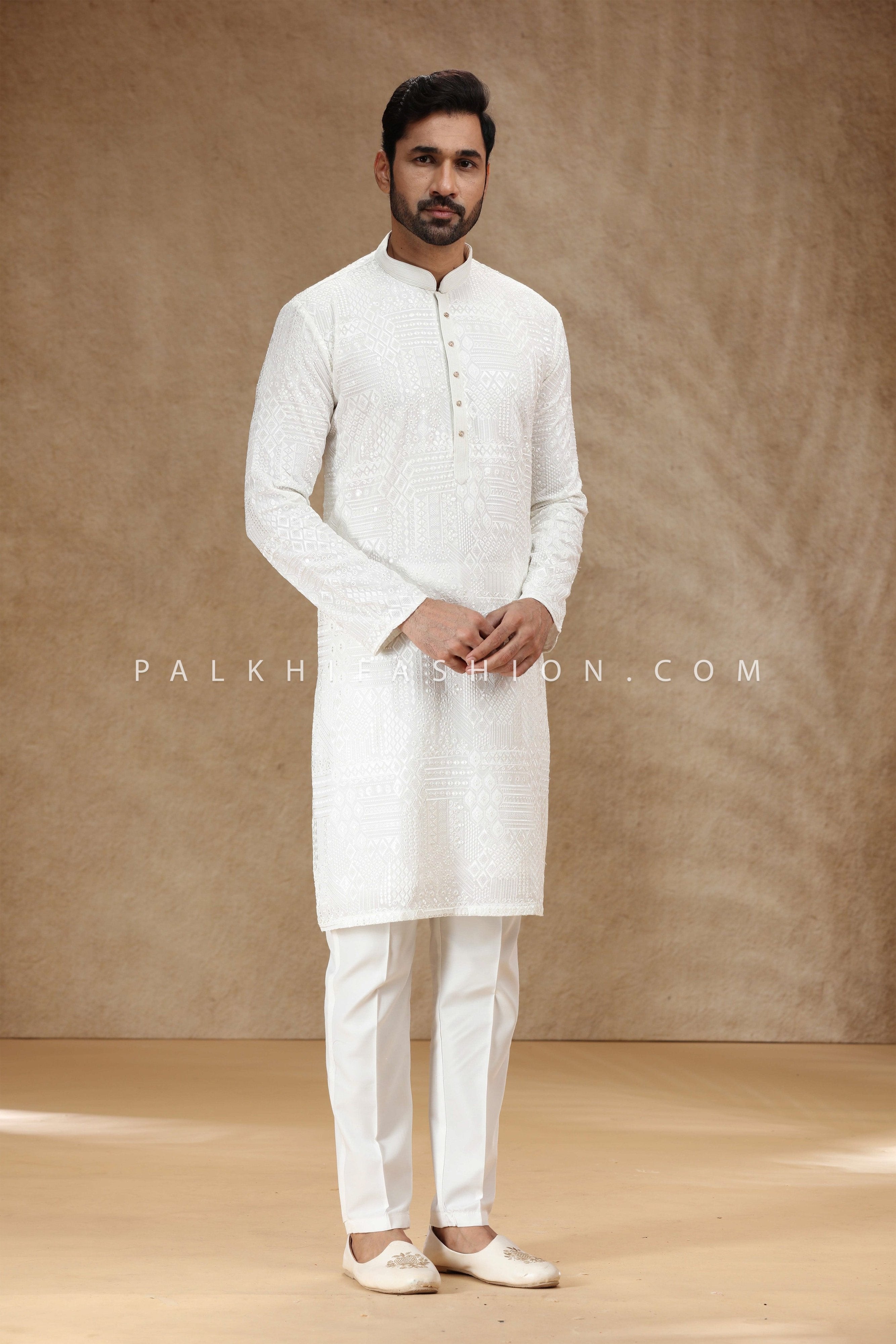 Cream Aura: Men’s Cream Chikankari Kurta Pajama – Palkhi Fashion