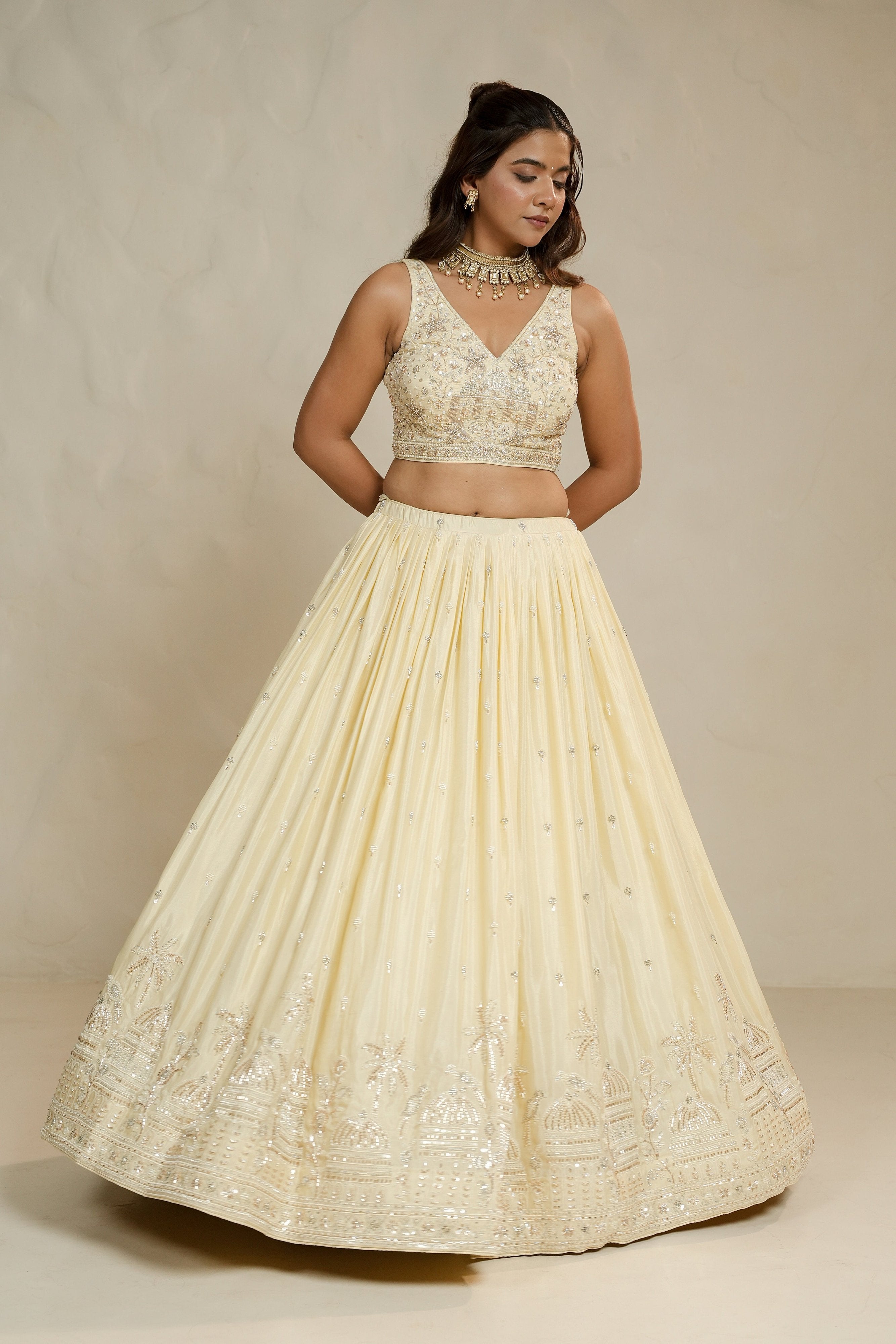 Cream Handcrafted Lehenga Choli with Appealing Designs – Palkhi Fashion