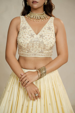 Cream Handcrafted Lehenga Choli with Appealing Designs – Palkhi Fashion