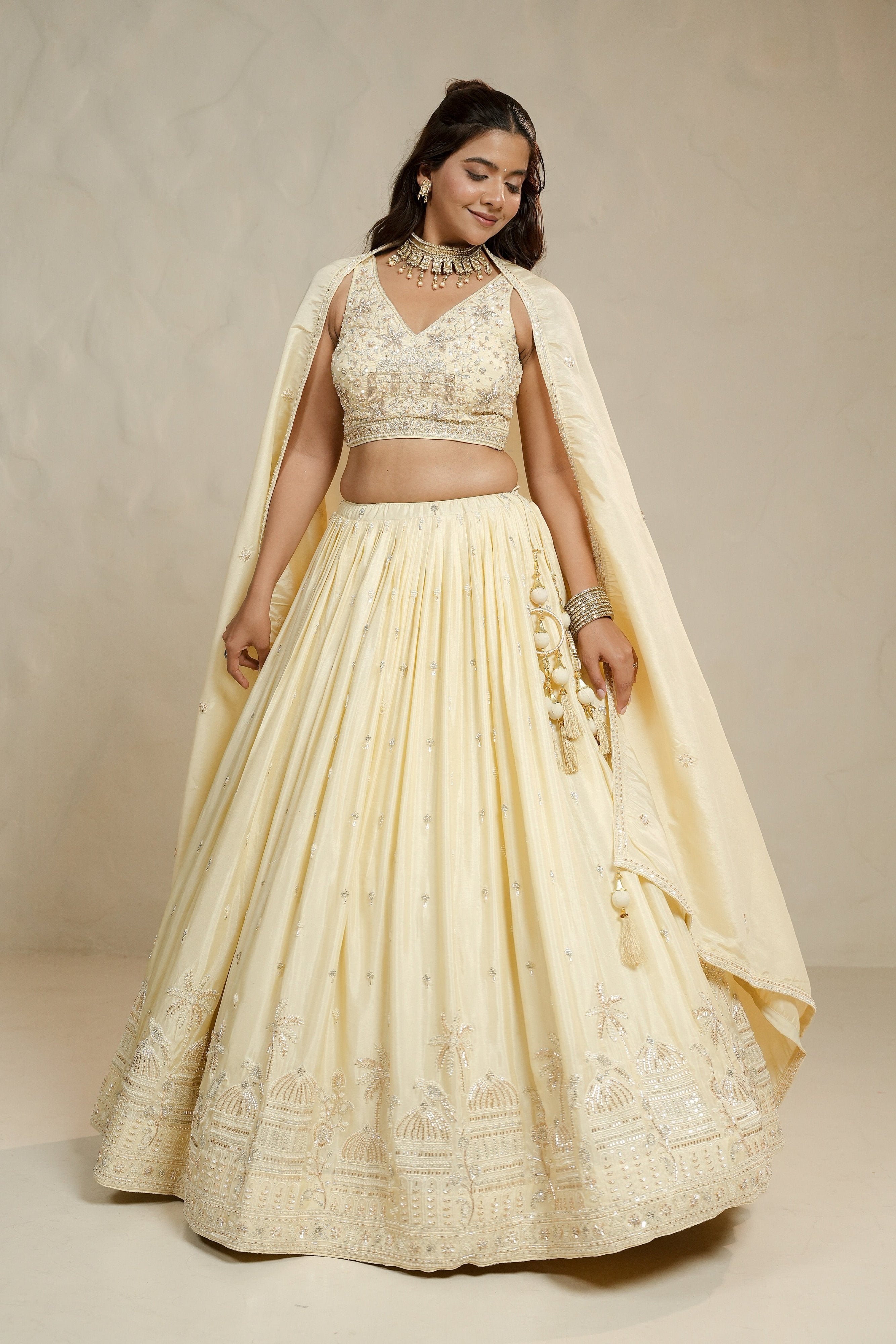 Cream Handcrafted Lehenga Choli with Appealing Designs – Palkhi Fashion