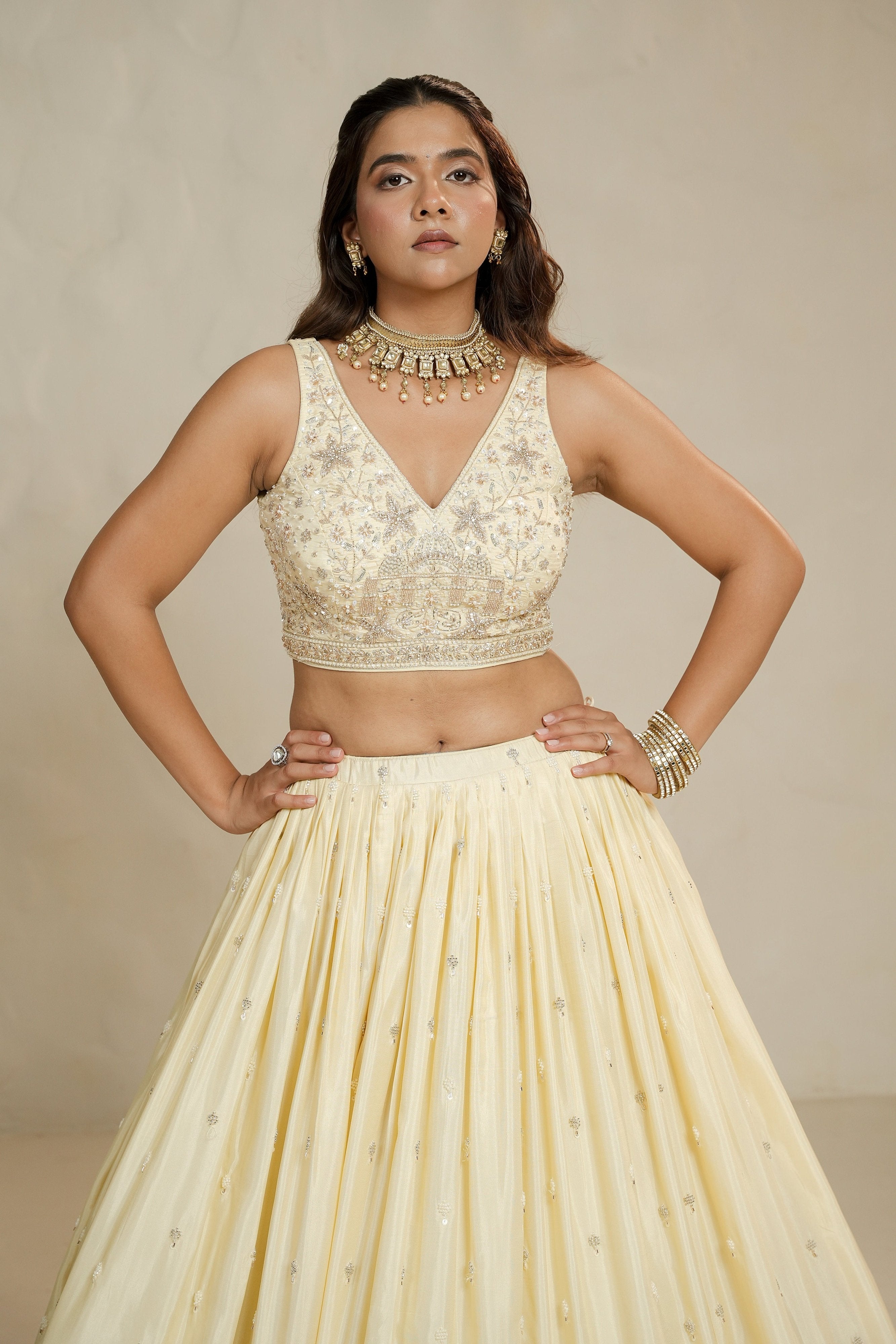 Cream Handcrafted Lehenga Choli with Appealing Designs – Palkhi Fashion