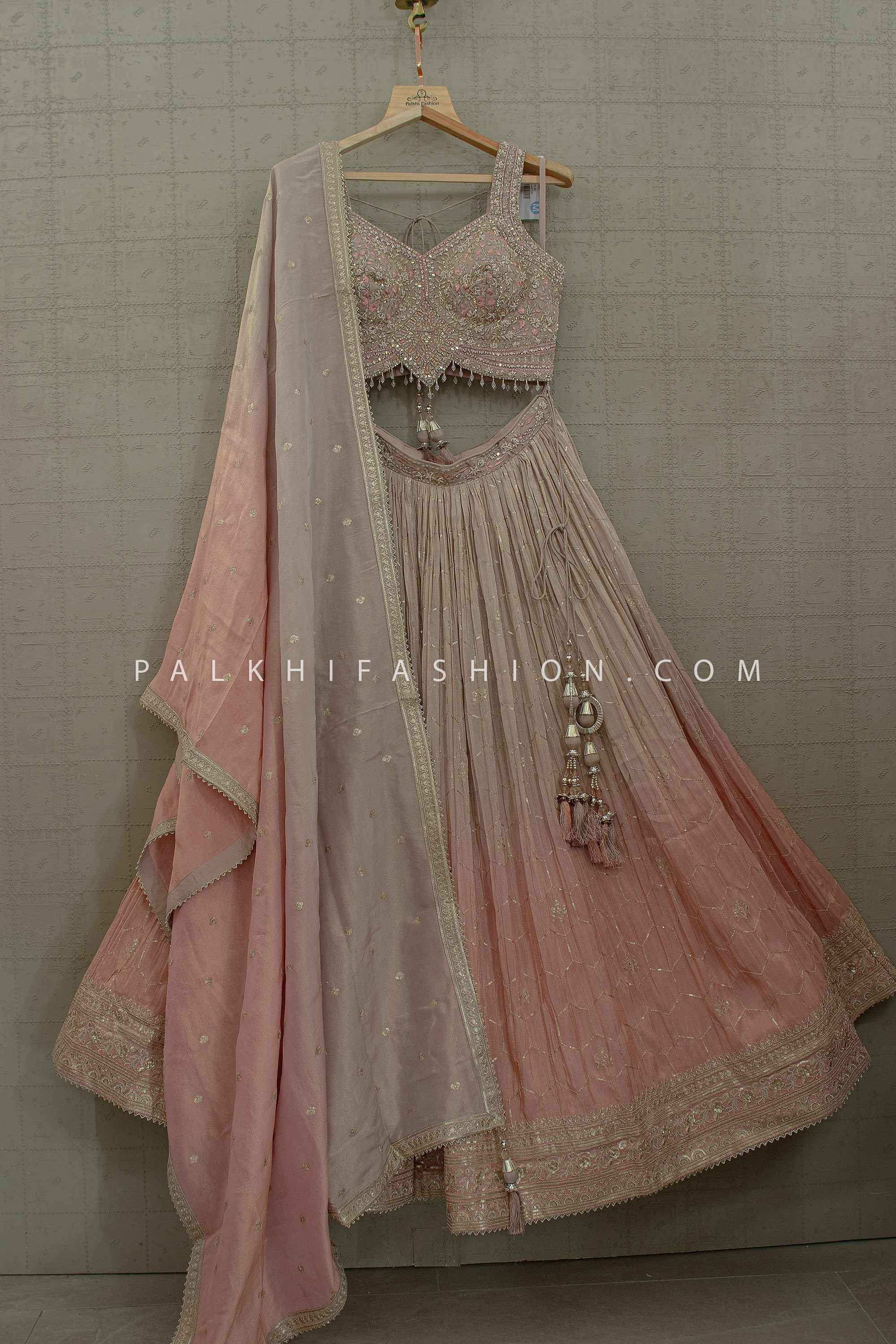 Crystal Elegance - Antique-rose/ Blush Champagne Designer Lehenga – Palkhi Fashion