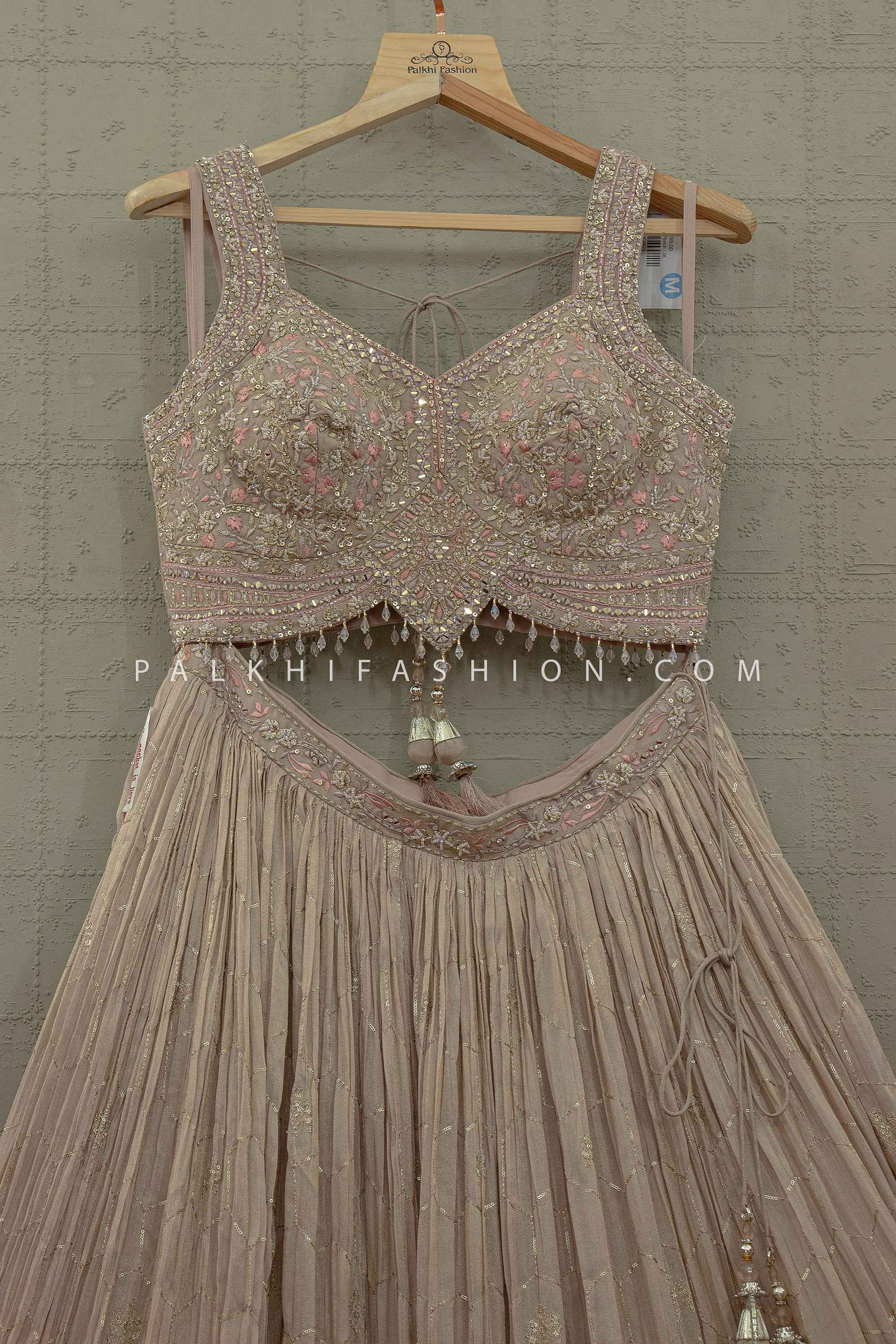 Crystal Elegance - Antique-rose/ Blush Champagne Designer Lehenga – Palkhi Fashion