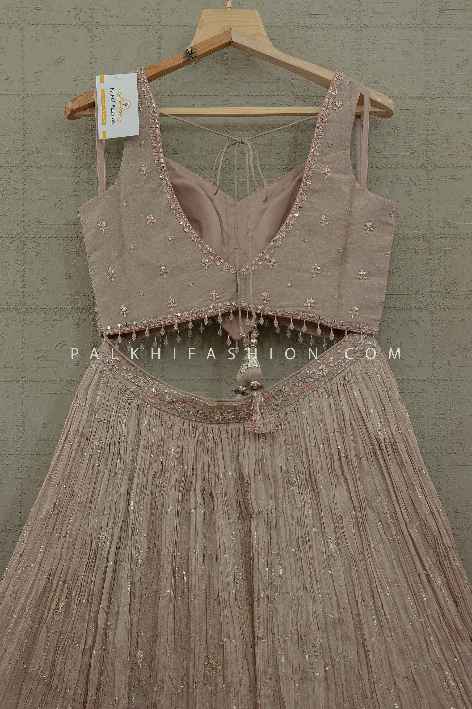Crystal Elegance - Antique-rose/ Blush Champagne Designer Lehenga – Palkhi Fashion