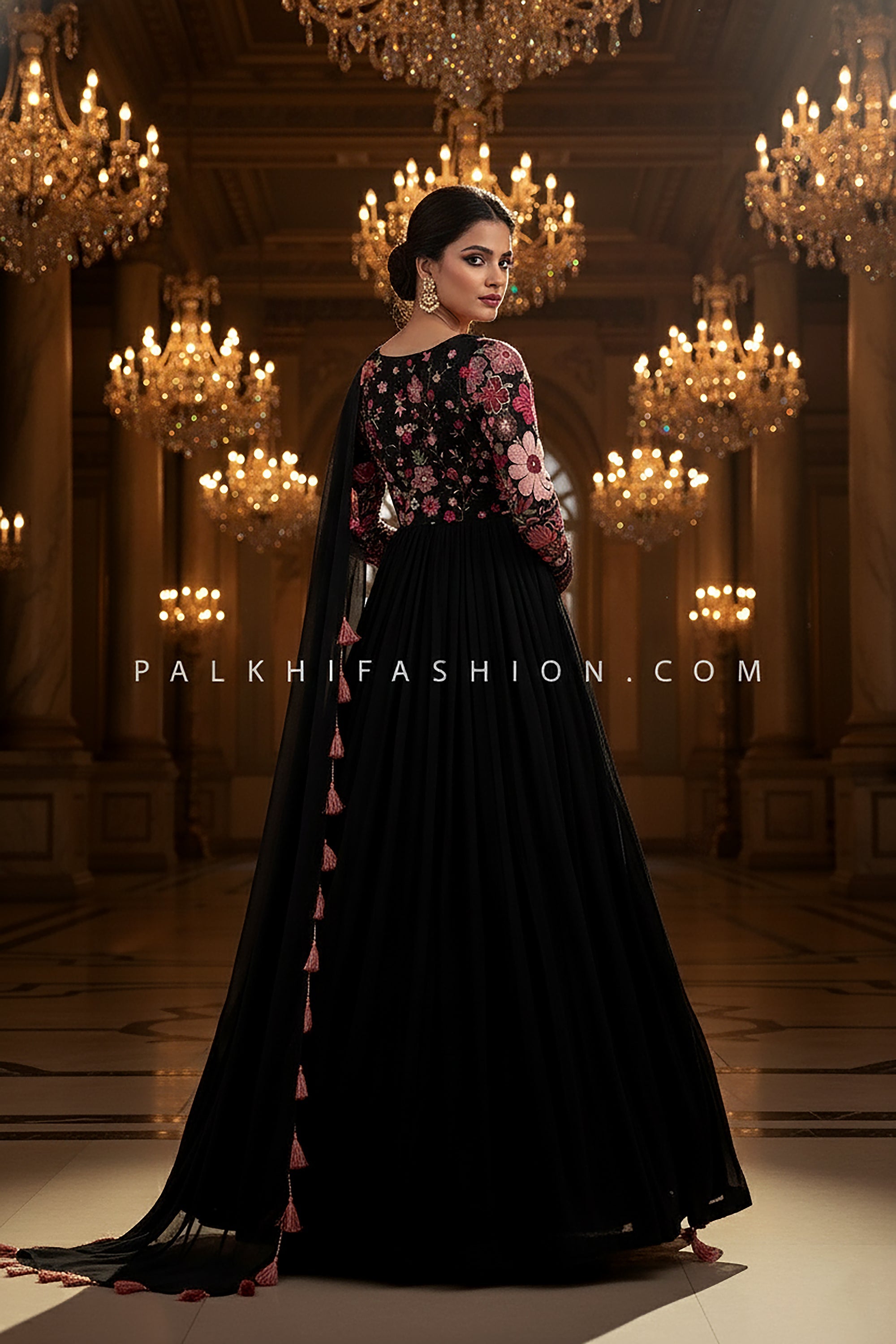 Designer Black Georgette Indian Outfit with Multicolor Embroidery – Palkhi Fashion