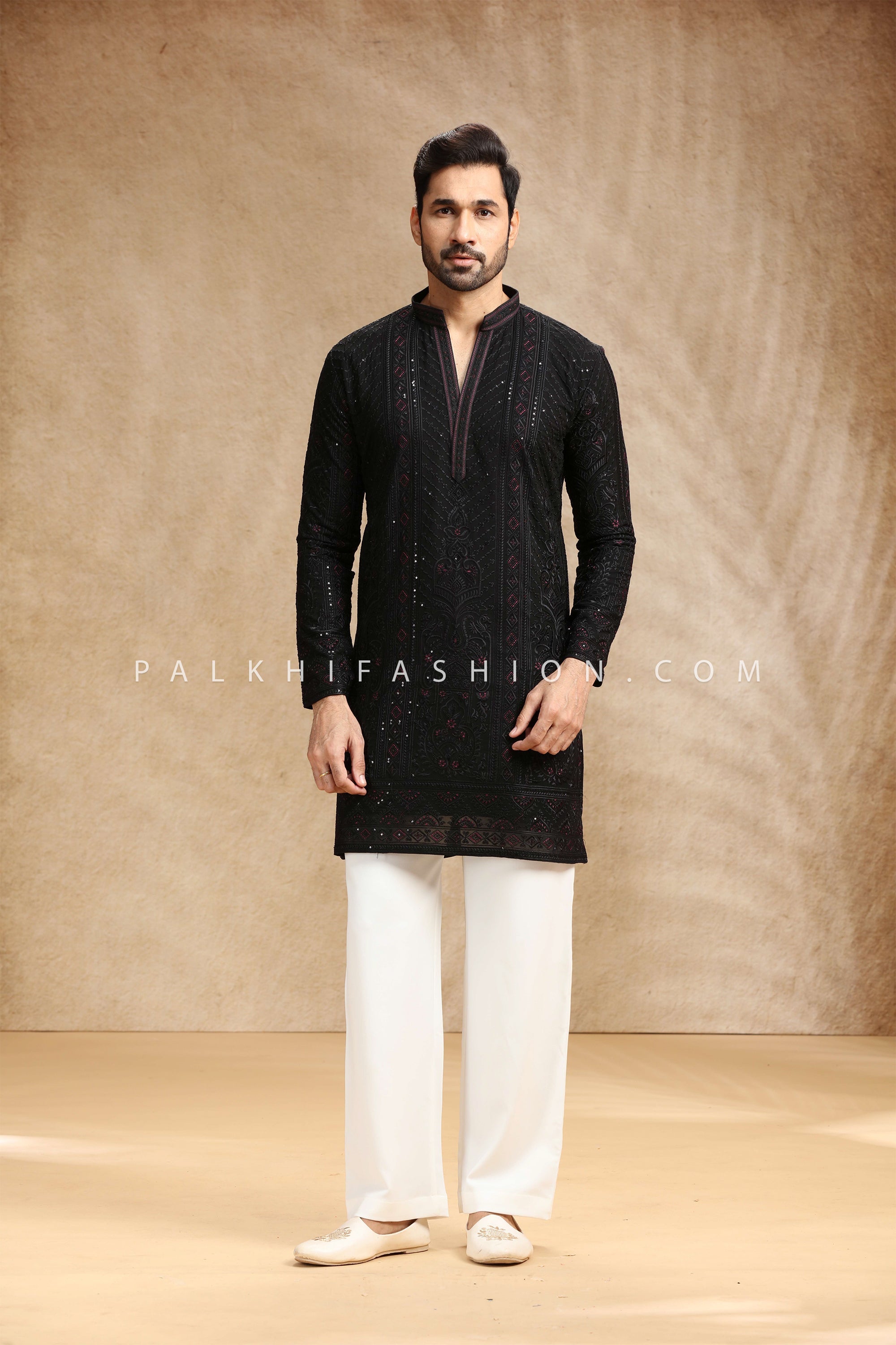 Designer Embroidered Men’s Kurta Pajama With Korean Pant | Palkhi Fashion