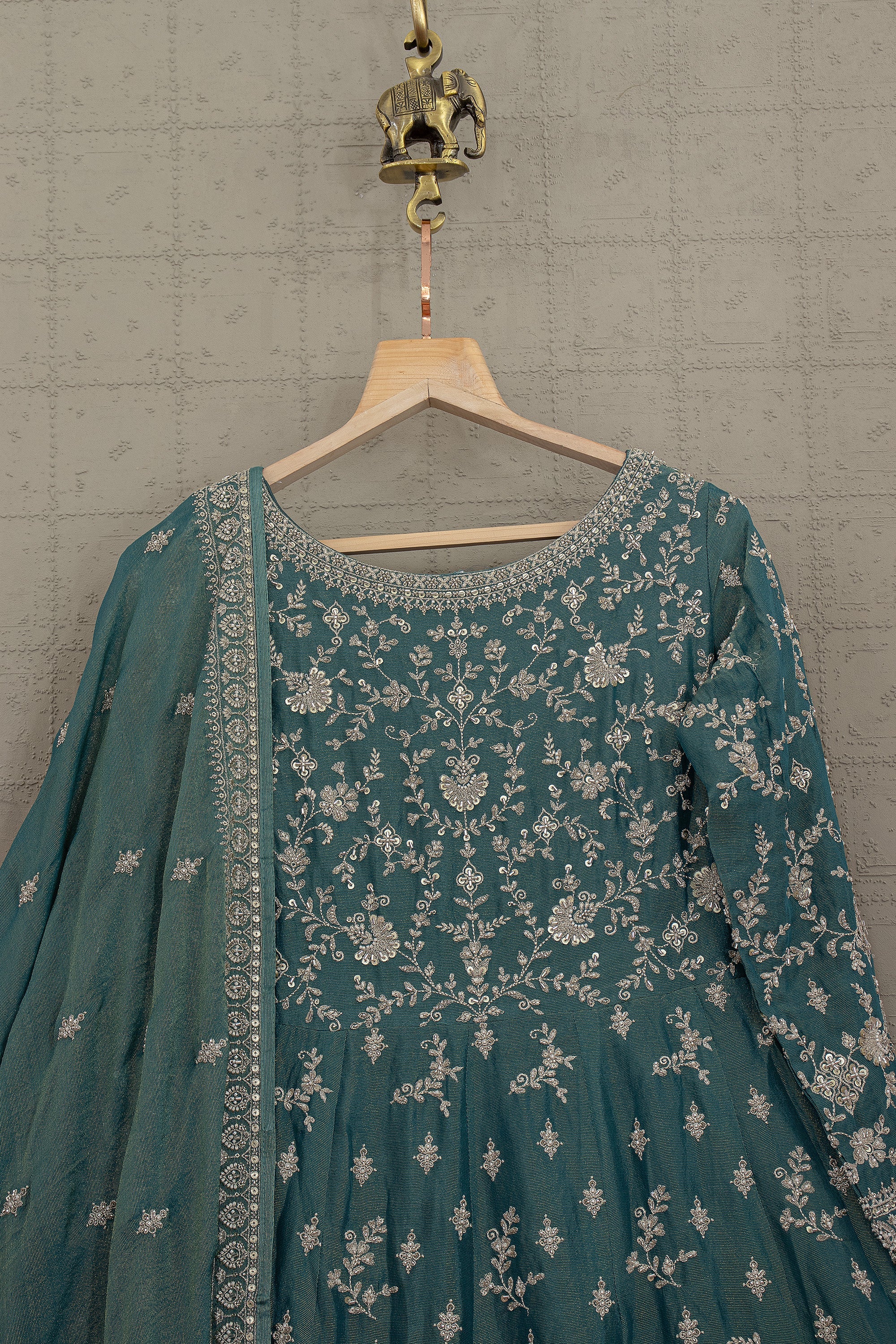 Designer Embroidered Silk - Blend Organza Gown with Bead Work | Palkhi Fashion