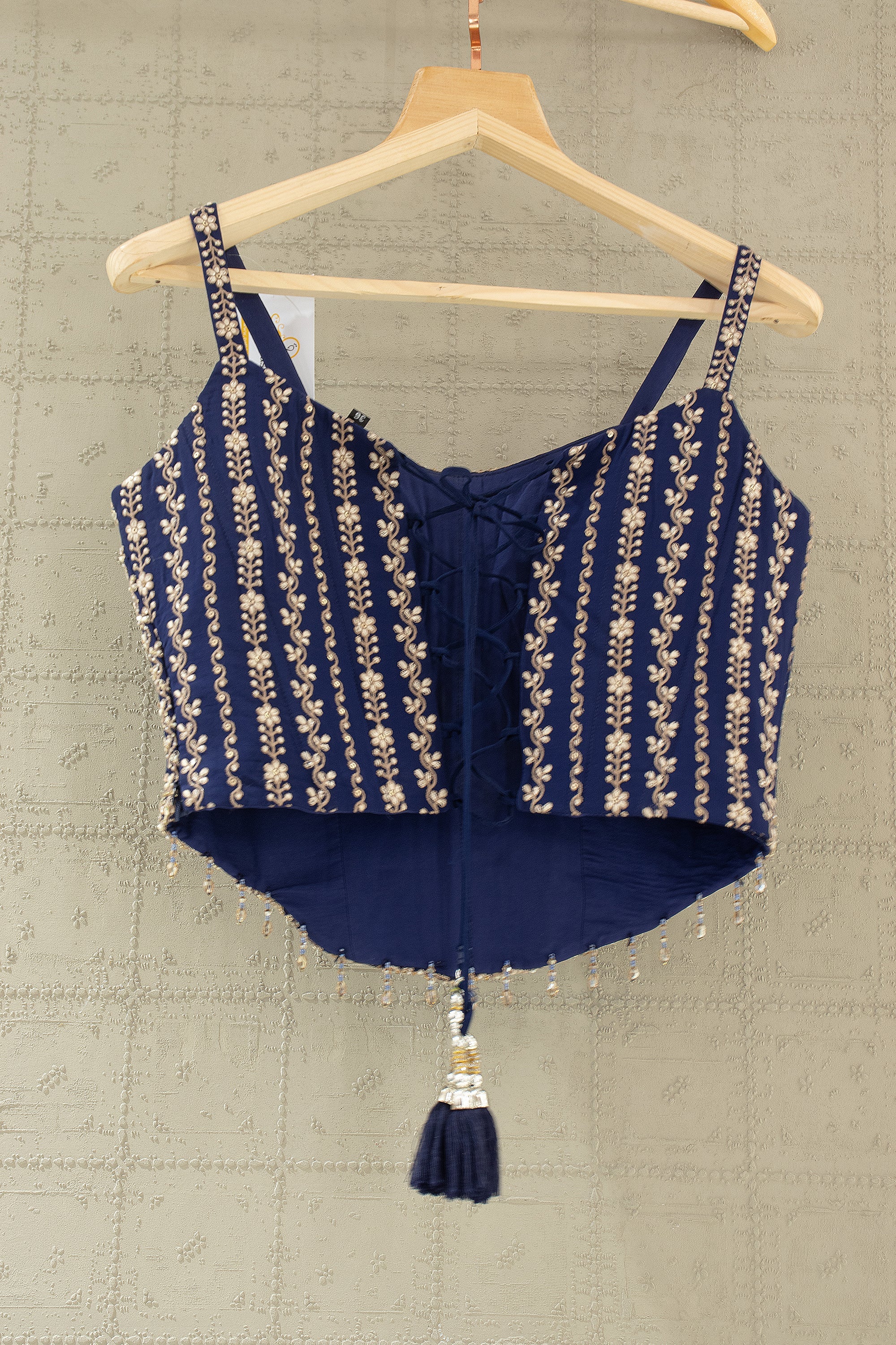 Designer Navy Blue Palazzo Set with Beaded Corset Top – Shop Palkhi Fashion