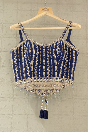 Designer Navy Blue Palazzo Set with Beaded Corset Top – Shop Palkhi Fashion