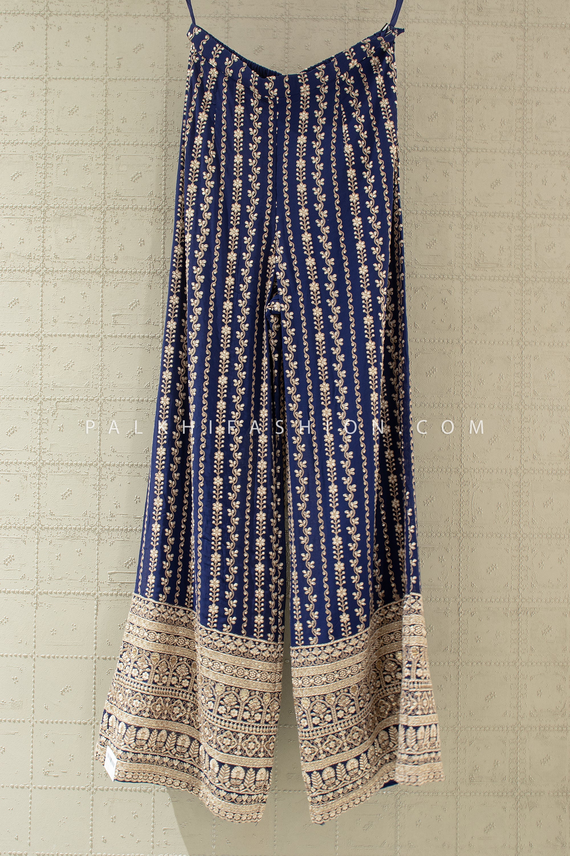 Designer Navy Blue Palazzo Set with Beaded Corset Top – Shop Palkhi Fashion