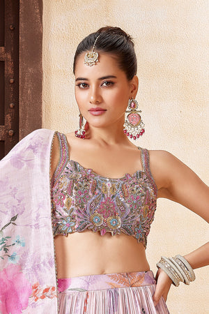 Designer Pastel Floral Lehenga Choli with Embellished Blouse – Palkhi Fashion