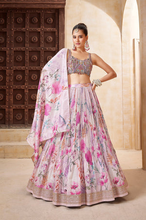 Designer Pastel Floral Lehenga Choli with Embellished Blouse – Palkhi Fashion