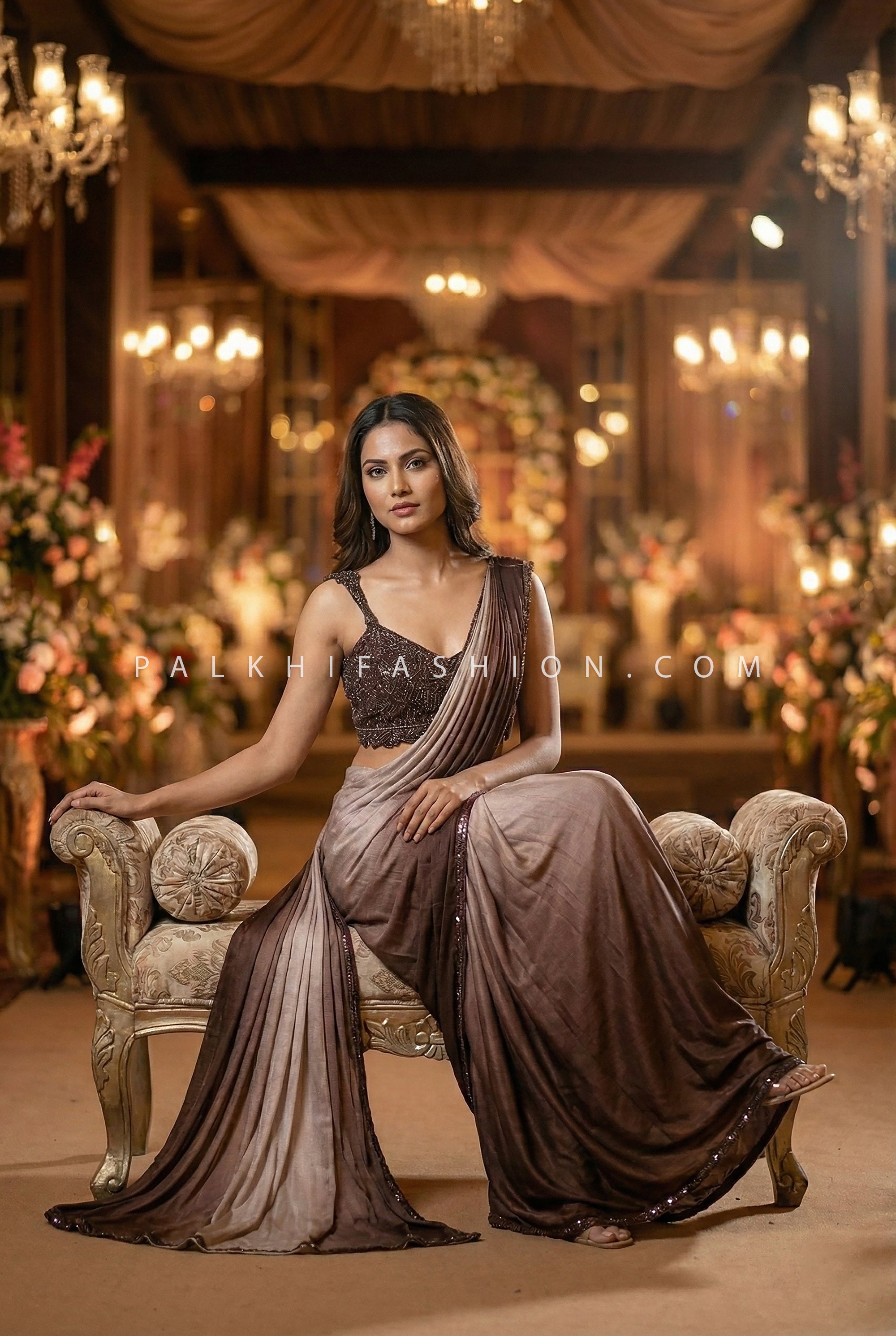 Drape Luxe — Ready - to - Wear Pre - Pleated Saree with Embellished Blouse | Palkhi Fashion