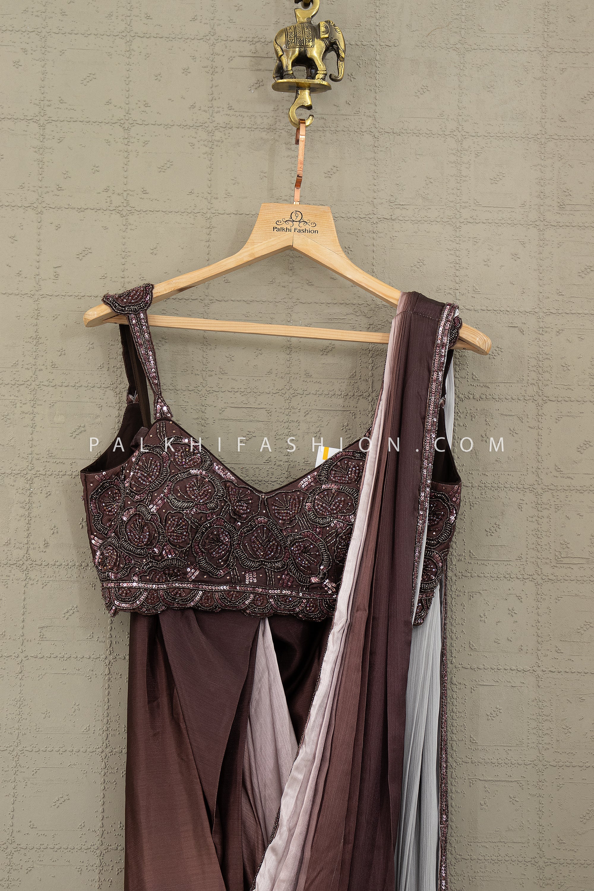 Drape Luxe — Ready - to - Wear Pre - Pleated Saree with Embellished Blouse | Palkhi Fashion