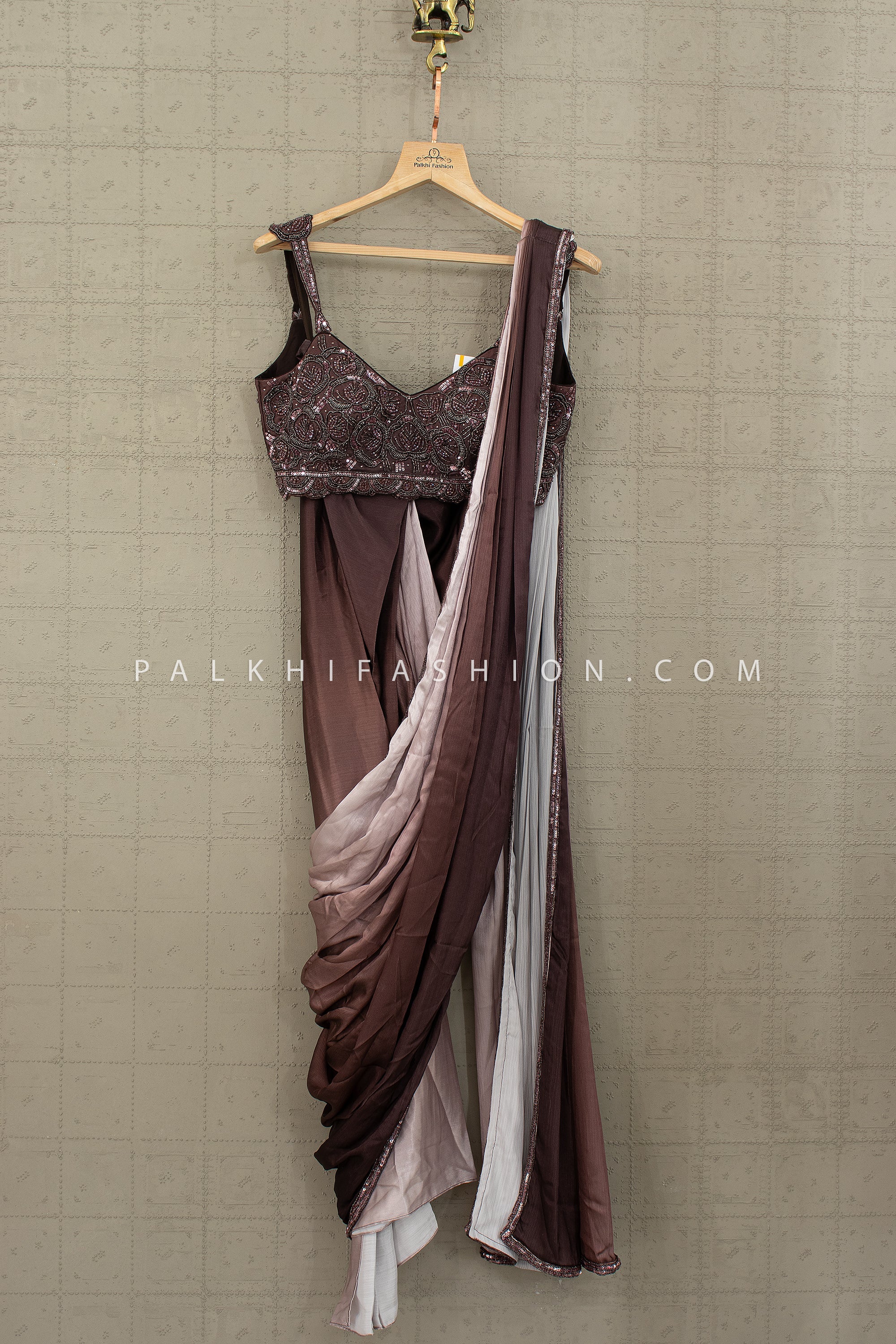 Drape Luxe — Ready - to - Wear Pre - Pleated Saree with Embellished Blouse | Palkhi Fashion