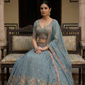Dusty Blue Dream: Multicolor Handwork Lehenga Choli – Palkhi Fashion Houston
