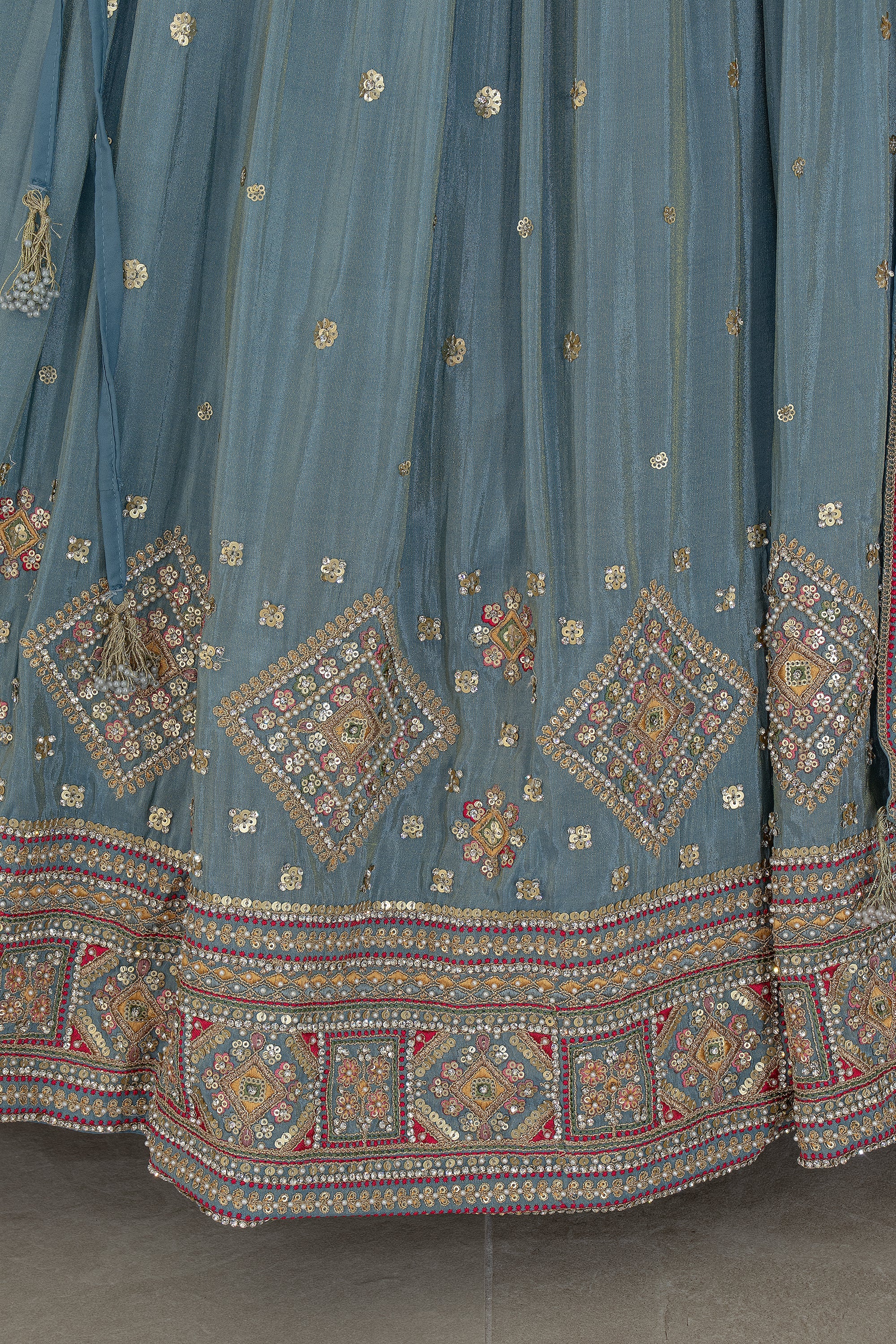 Dusty Blue Dream: Multicolor Handwork Lehenga Choli – Palkhi Fashion Houston