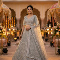 Dusty Seafoam Green Lehenga Choli With Jaal Work | Palkhi Fashion Houston