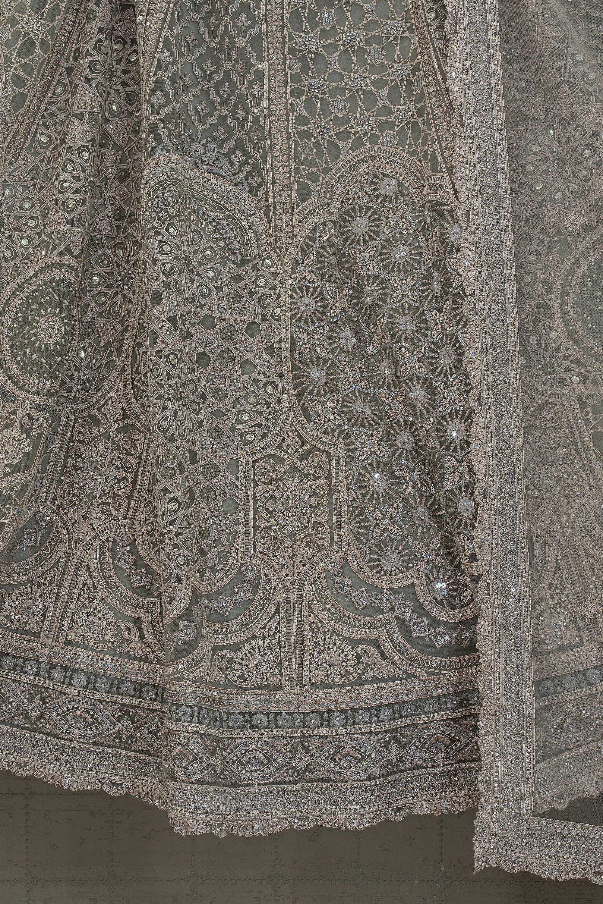 Dusty Seafoam Green Lehenga Choli With Jaal Work | Palkhi Fashion Houston