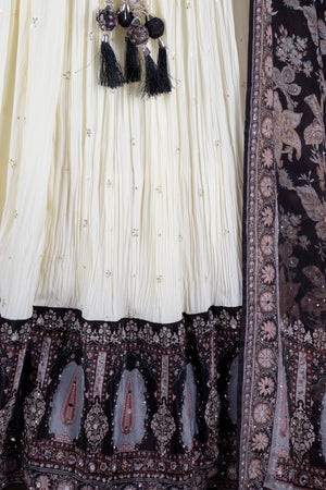 Elegant Cream/Black Georgette Lehenga Choli with Mirror Work – Palkhi Fashion