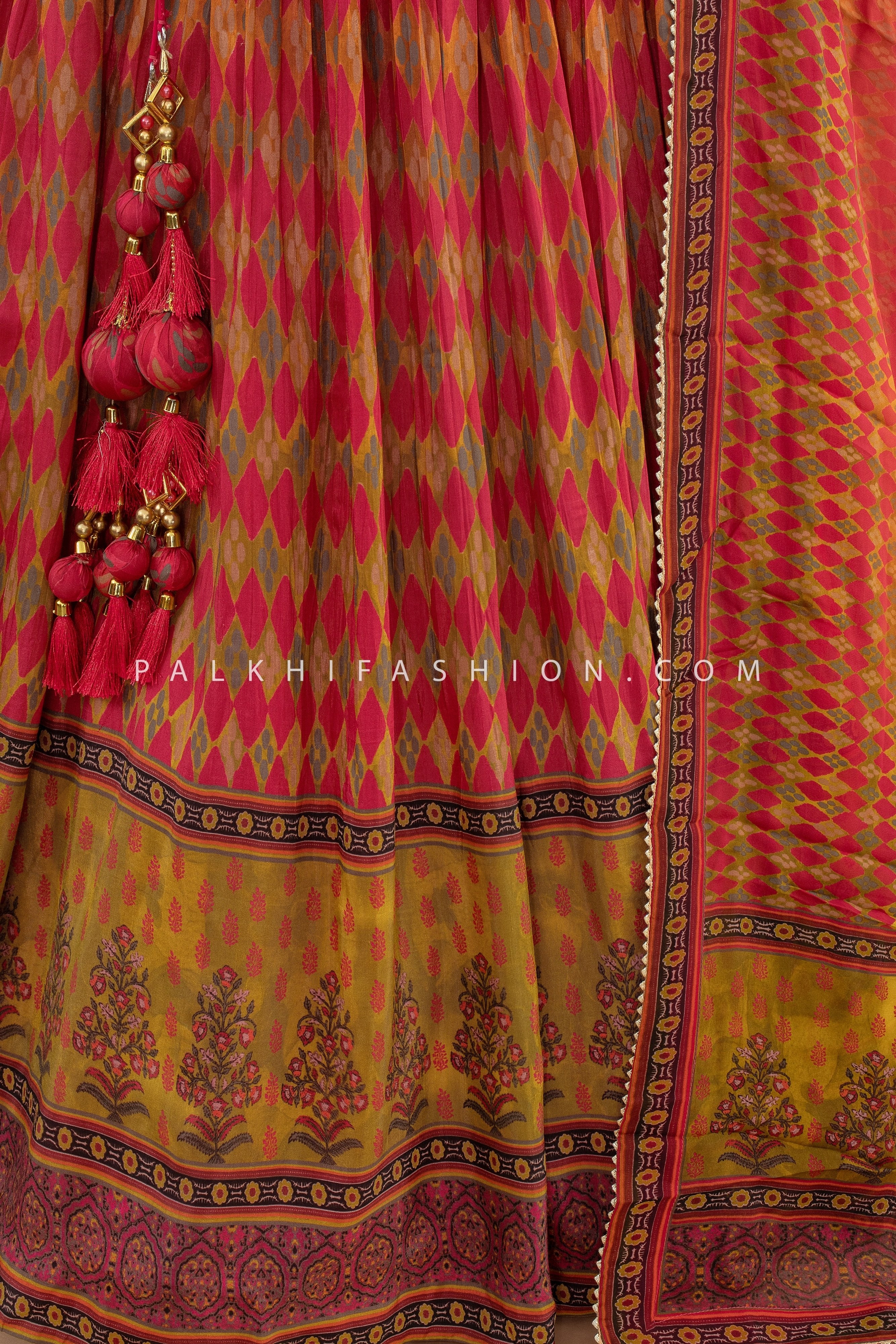 Elegant Multicolor Printed Silk Designer Lehenga Choli – Palkhi Fashion