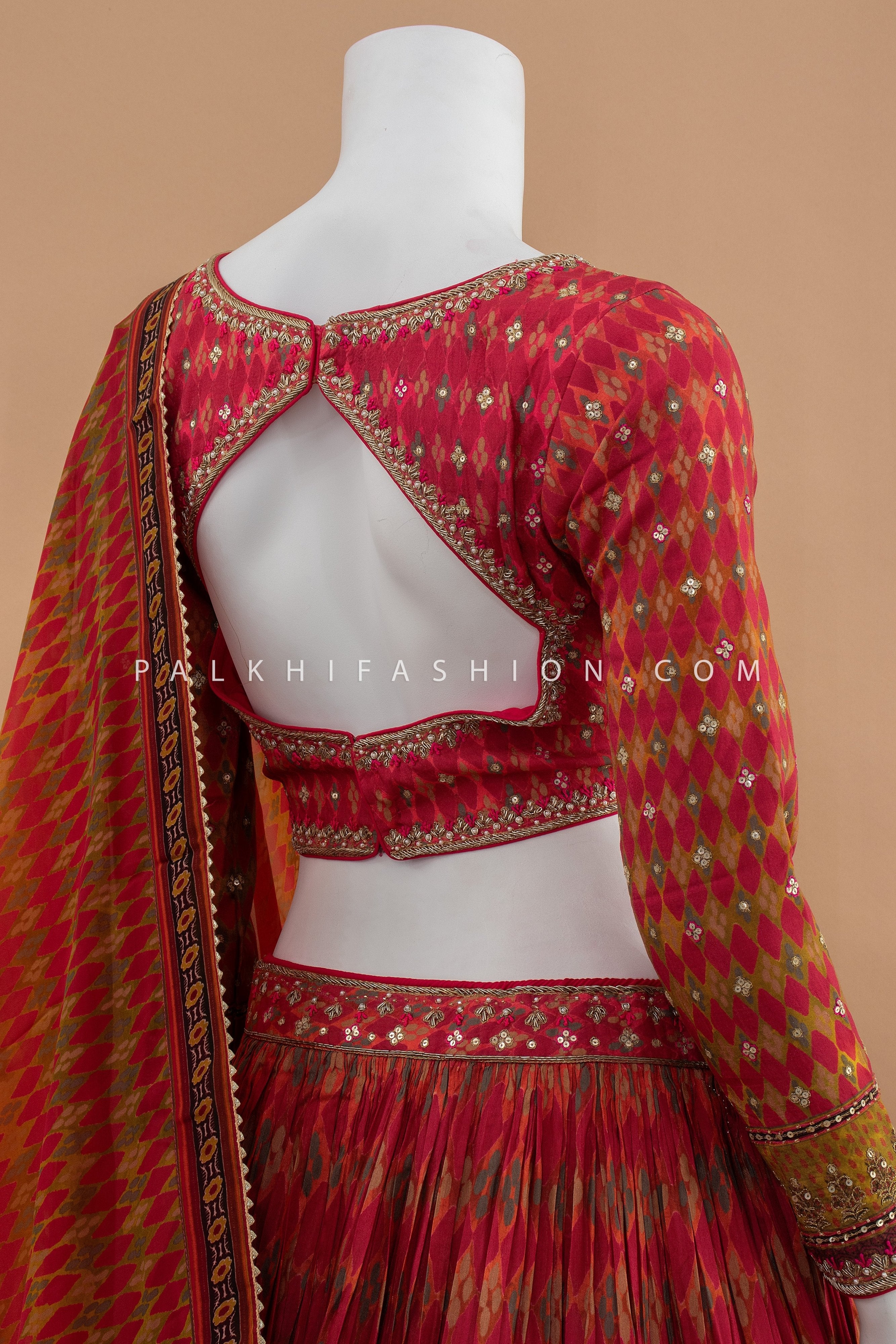 Elegant Multicolor Printed Silk Designer Lehenga Choli – Palkhi Fashion