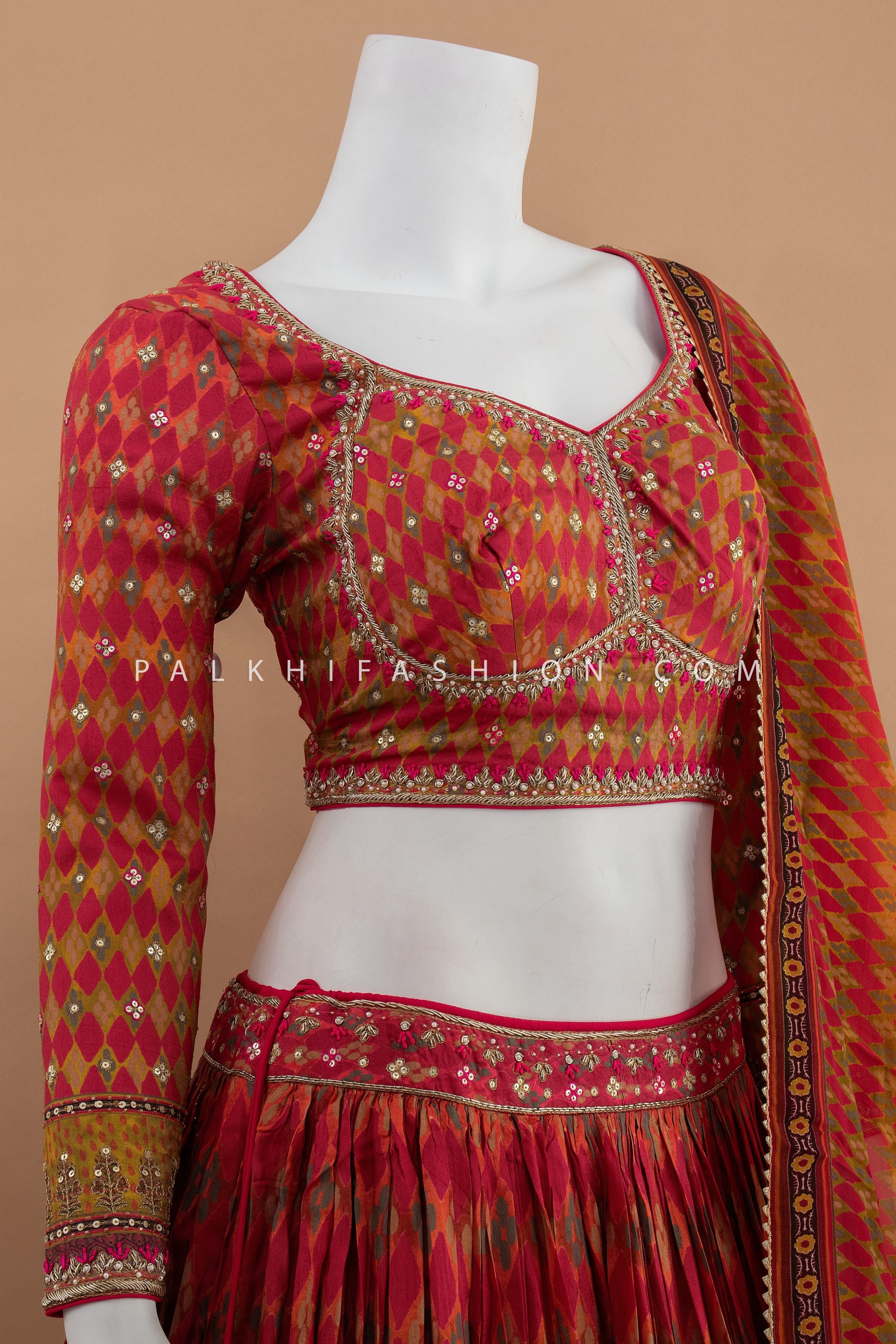 Elegant Multicolor Printed Silk Designer Lehenga Choli – Palkhi Fashion