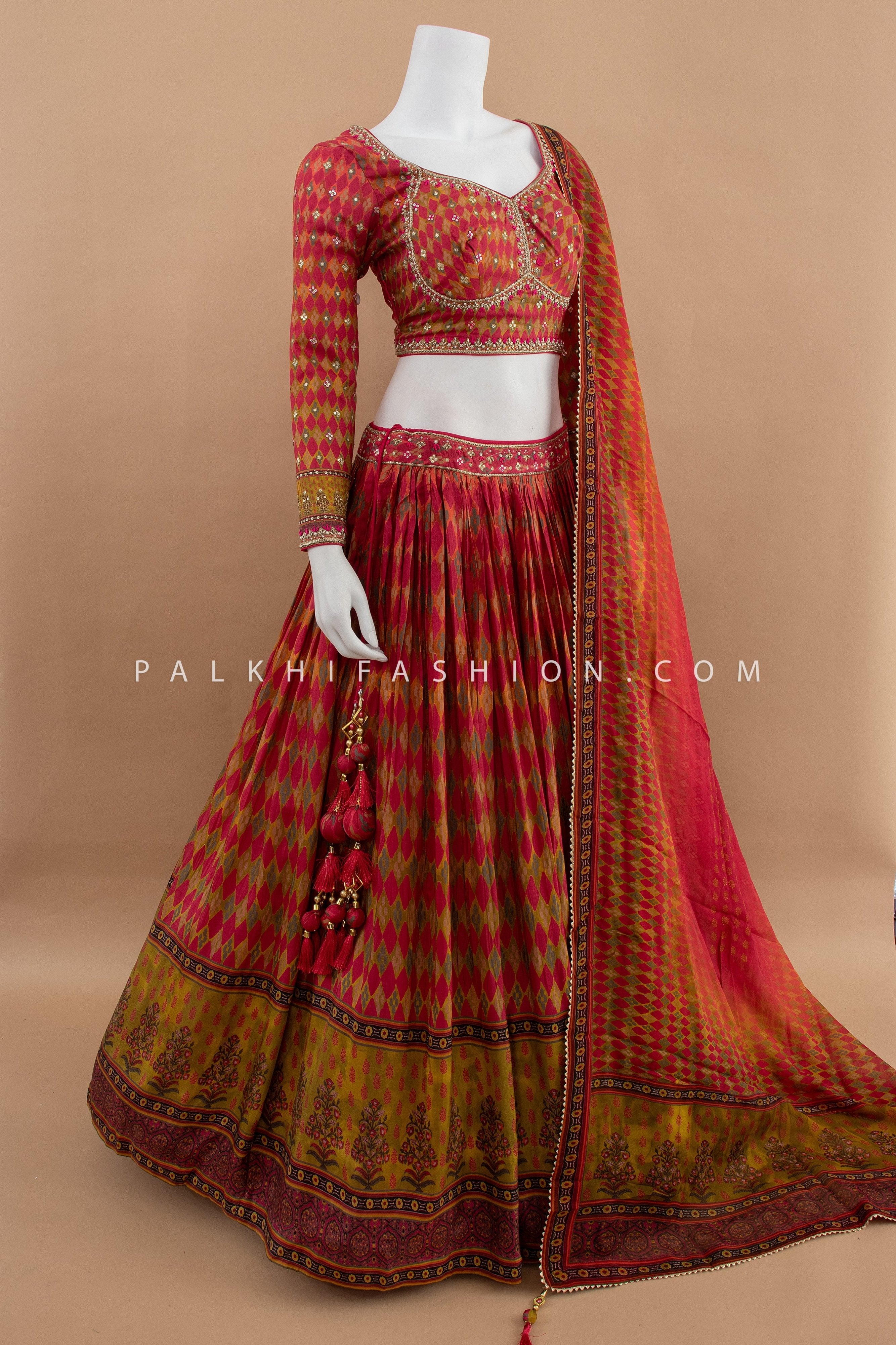 Elegant Multicolor Printed Silk Designer Lehenga Choli – Palkhi Fashion