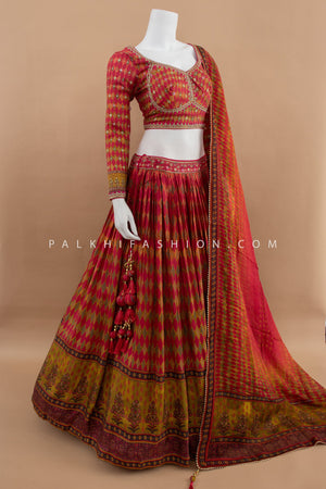 Elegant Multicolor Printed Silk Designer Lehenga Choli – Palkhi Fashion