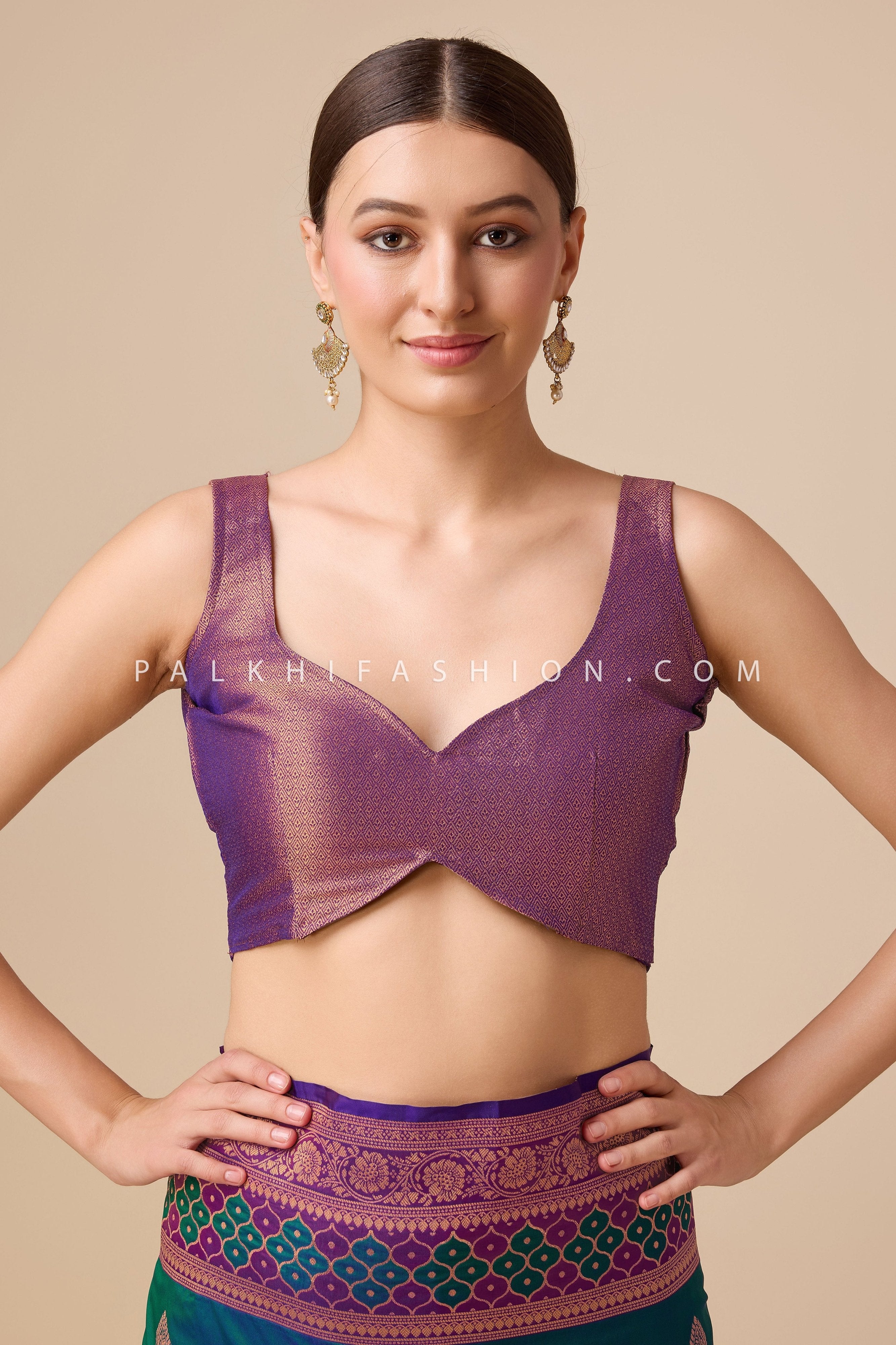Elegant Teal - Purple Banarasi Saree with Rich Woven Pallu – Palkhi Fashion