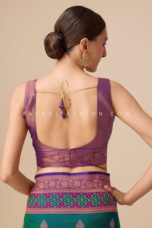 Elegant Teal - Purple Banarasi Saree with Rich Woven Pallu – Palkhi Fashion