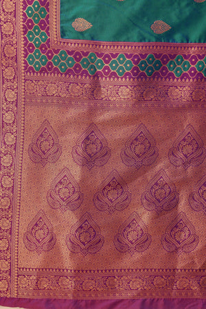 Elegant Teal - Purple Banarasi Saree with Rich Woven Pallu – Palkhi Fashion