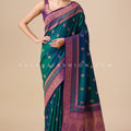 Elegant Teal - Purple Banarasi Saree with Rich Woven Pallu – Palkhi Fashion